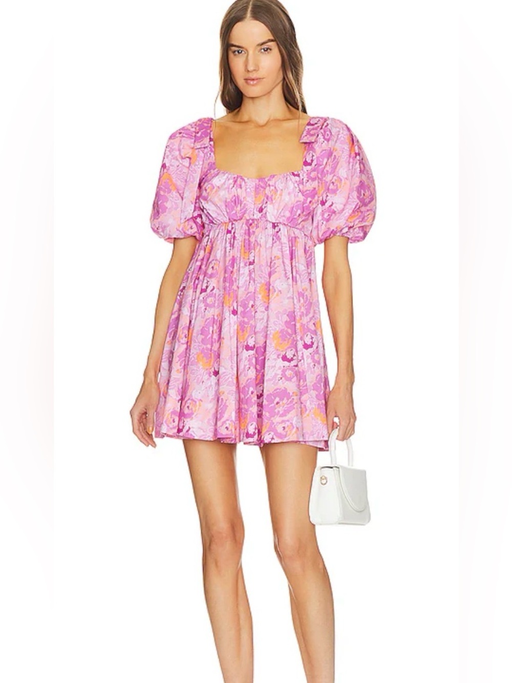 Likely Martinique Floral Puff-Sleeve Tie-Back Mini Dress